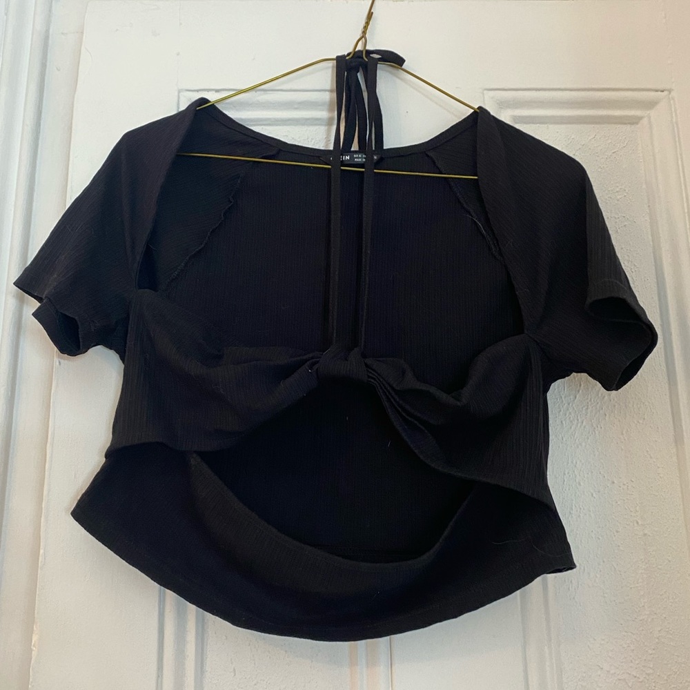 Black cut out crop top with halter tie